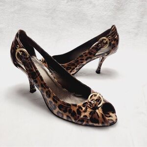 Stuart Weitzman Leopard Print Peep-Toe Heels